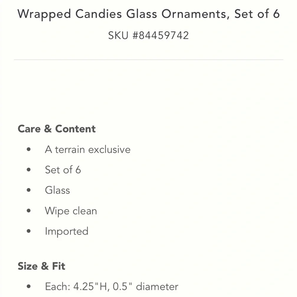Glass Candy Ornaments‎ set of 6